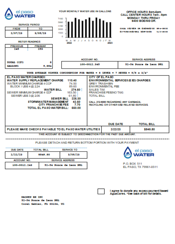 Texas El Paso Water utility business bill, SCR PSD template